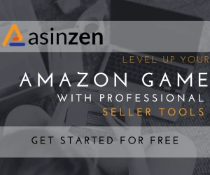 Asinzen ad highlighting Amazon seller tools for market insights and business growth.
