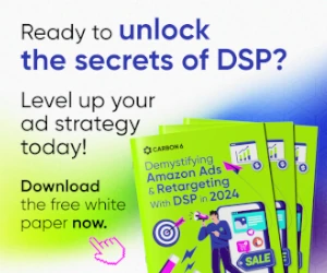 Carbon6 ad promoting a free whitepaper on Amazon DSP advertising and retargeting strategies.