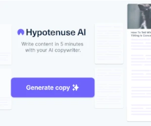 Hypotenuse AI ad promoting an AI-powered copywriting tool for fast content creation.