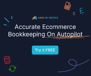 Link My Books ad showcasing automated bookkeeping for Amazon and eCommerce sellers.