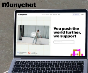 ManyChat ad promoting AI-driven chatbot solutions for eCommerce and customer engagement.