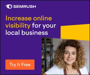 SEMrush ad promoting SEO and marketing tools for local business visibility.