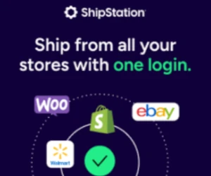 ShipStation ad showcasing multi-platform shipping solutions for e-commerce sellers.