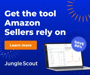 Jungle Scout banner offering 80% off on Amazon seller tools.
